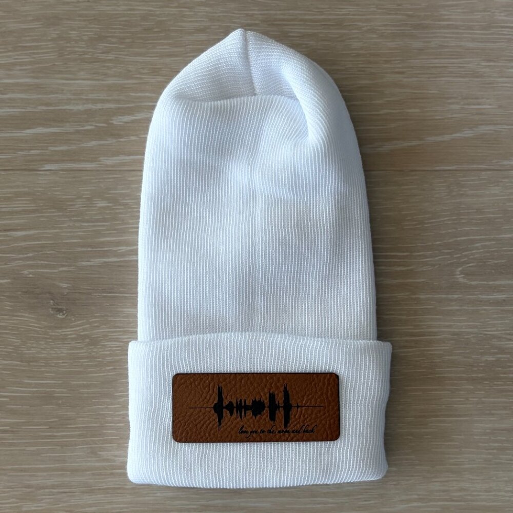 NEW Love You To The Moon Soundwave Cotton Baby Beanie Newborn White Minimalist